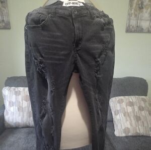 Off-White Black Distressed Skinny Jeans